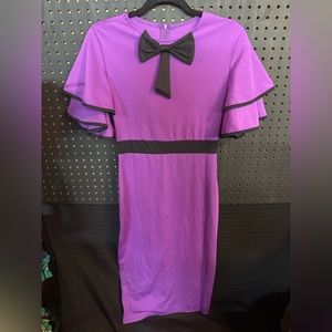Purple and Black Sheath Dress with Flutter Sleeves